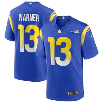 mens nike kurt warner royal los angeles rams game retired p